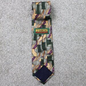 J. Garcia Necktie Collector's Edition Green/Tan 100% Silk Abstract Tie 55"‎ long